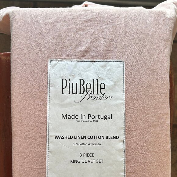 3-pc PiuBelle Washed Linen / Cotton Blend KING Size Duvet Cover Set (DUSTY ROSE) - Picture 1 of 3
